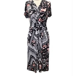 Perceptions Black, White and Peach Geometric Midi Dress